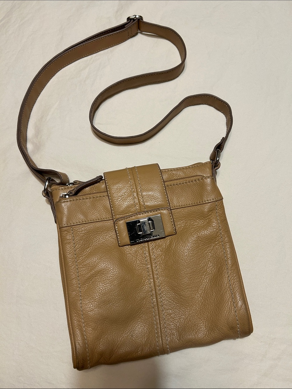 Tignanello Tan Leather Crossbody with Turn-Lock Detail